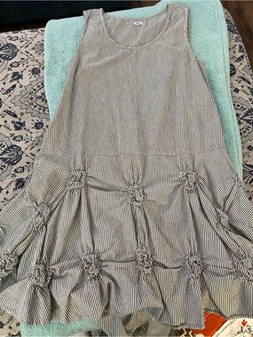 CV379 Matilda Tunic in Ticking blue and white Stripe size Small